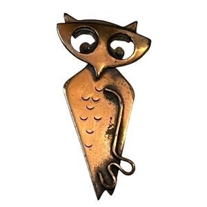 Vintage Copper Retro Owl Brooch Pin Signed KIM Mid Century Modern MCM Brutalist